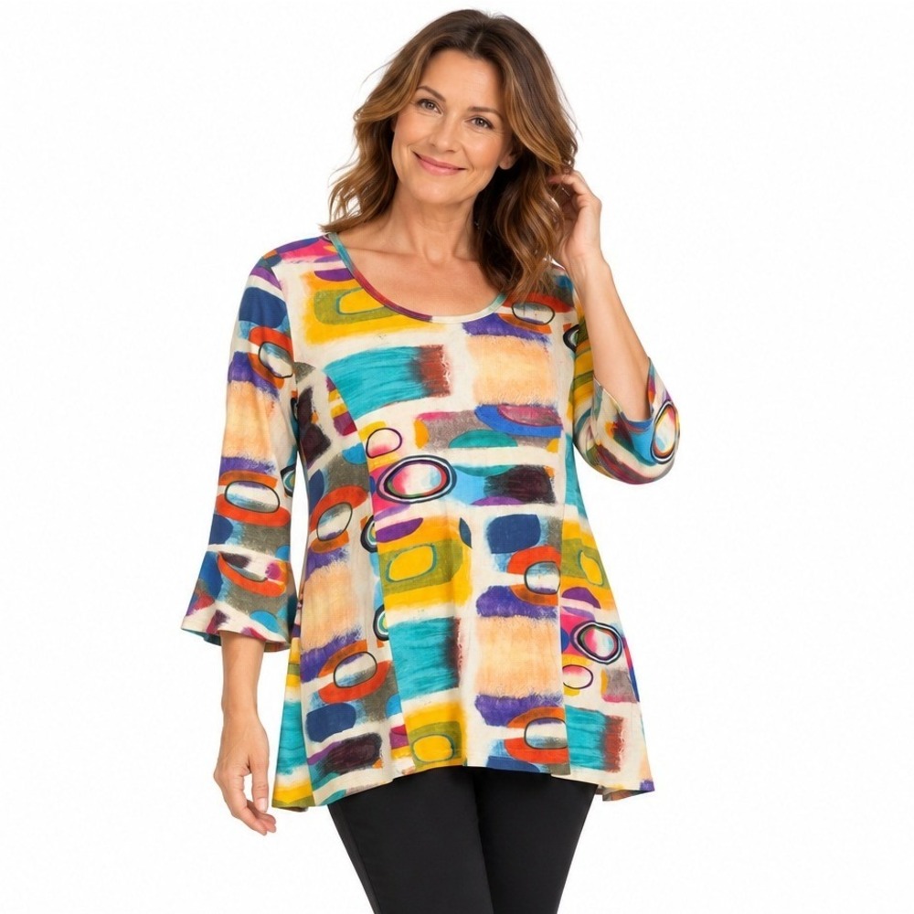 Art To Wear Tunic Top L Multicolor Abstract Painterly Parsley & Sage Cotton
